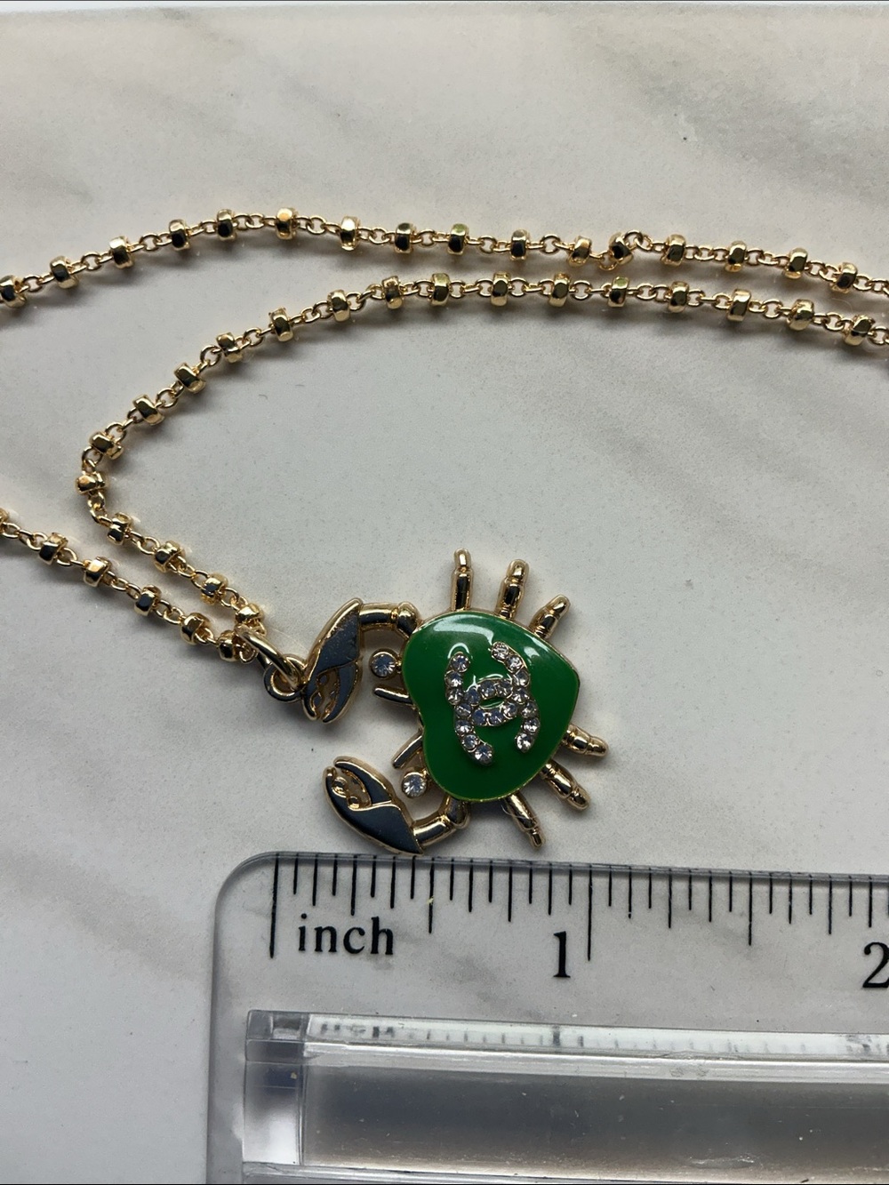 Gold Chain Necklace with Green Crab Charm and Crystal Accent - Picture 6 of 6